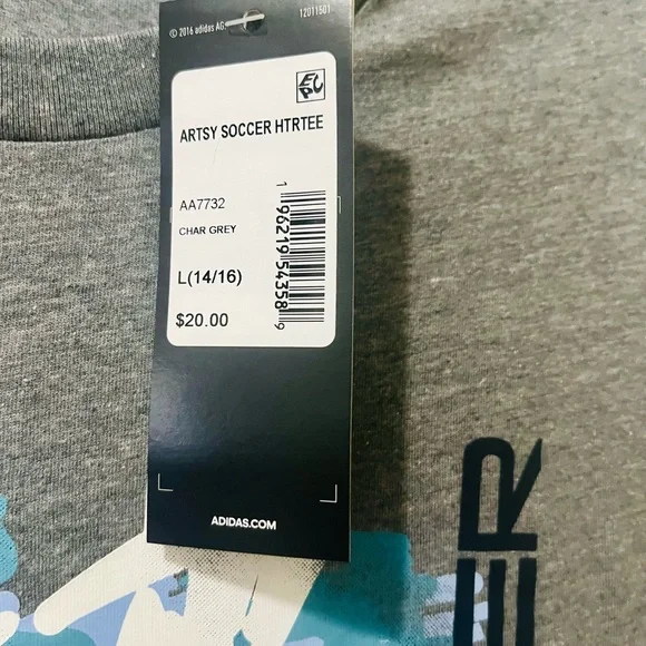 Adidas Blue and Gray Soccer Graphic Boy’s NWT Size Large Tee - Picture 4 of 5